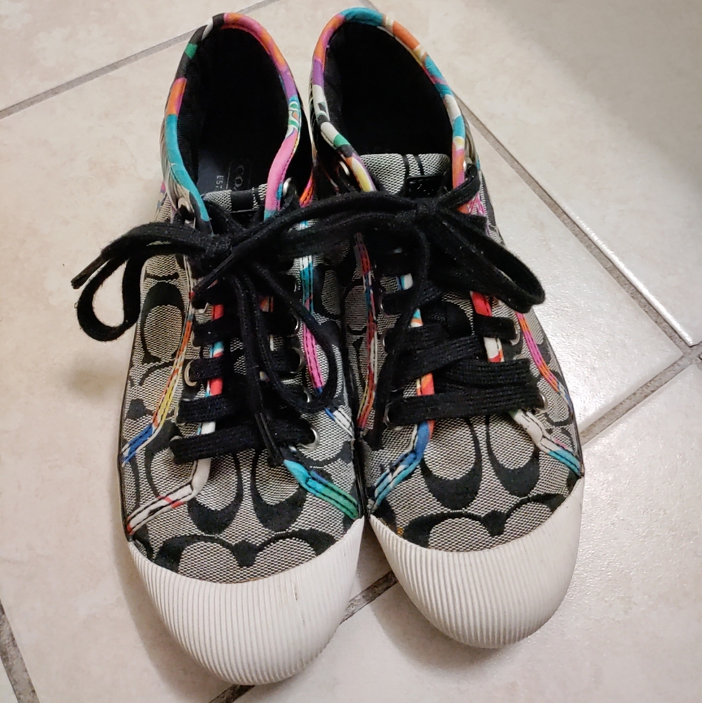 Coach Multicolor Zoe canvas Mid High Top Logo Canvas Sneakers Sz Youth 1.5